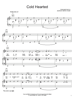 page one of Cold Hearted (Piano, Vocal & Guitar Chords (Right-Hand Melody))