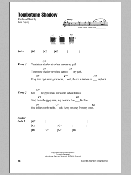 page one of Tombstone Shadow (Guitar Chords/Lyrics)