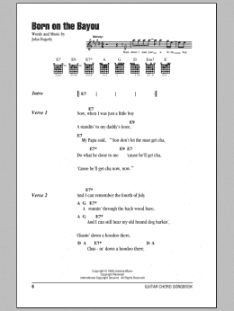 page one of Born On The Bayou (Guitar Chords/Lyrics)