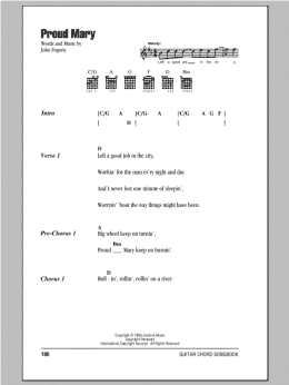 page one of Proud Mary (Guitar Chords/Lyrics)