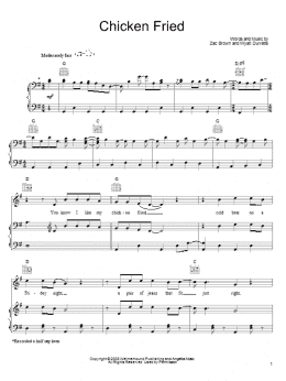 page one of Chicken Fried (Piano, Vocal & Guitar Chords (Right-Hand Melody))