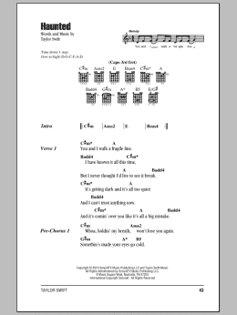 page one of Haunted (Guitar Chords/Lyrics)