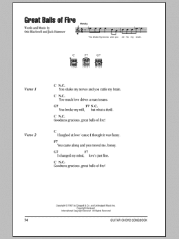 page one of Great Balls Of Fire (Guitar Chords/Lyrics)