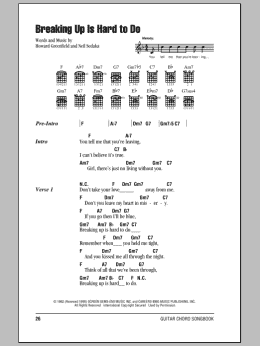 page one of Breaking Up Is Hard To Do (Guitar Chords/Lyrics)