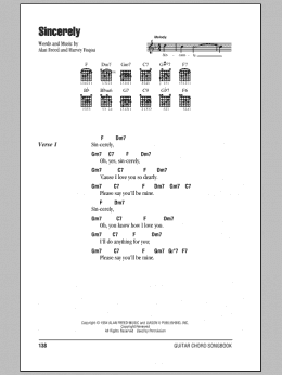 page one of Sincerely (Guitar Chords/Lyrics)