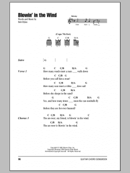 page one of Blowin' In The Wind (Guitar Chords/Lyrics)