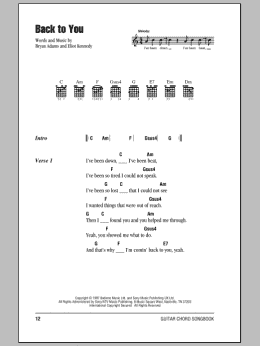 page one of Back To You (Guitar Chords/Lyrics)
