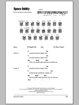 page one of Space Oddity (Guitar Chords/Lyrics)