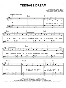 page one of Teenage Dream (Easy Piano)