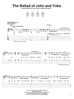 page one of The Ballad Of John And Yoko (Easy Guitar Tab)