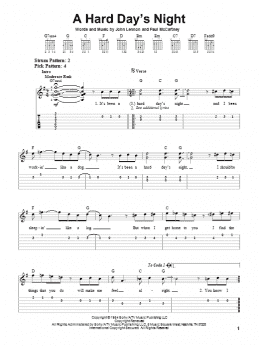 page one of A Hard Day's Night (Easy Guitar Tab)