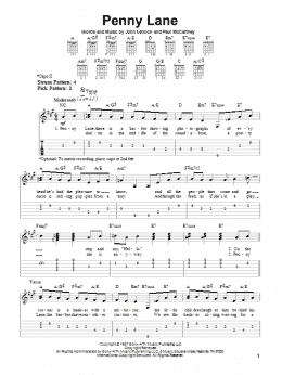 page one of Penny Lane (Easy Guitar Tab)