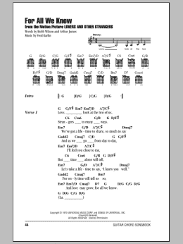page one of For All We Know (Guitar Chords/Lyrics)