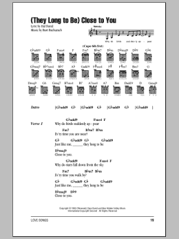 page one of (They Long To Be) Close To You (Guitar Chords/Lyrics)
