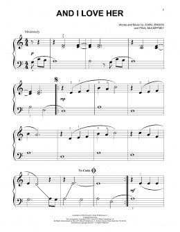page one of And I Love Her (Beginning Piano Solo)