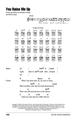 page one of You Raise Me Up (Guitar Chords/Lyrics)