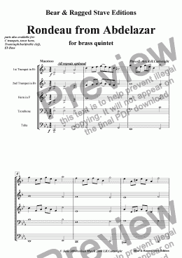 page one of Rondeau from Abdelazar for Brass Quintet