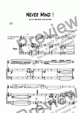 page one of "Never Mind" for Alto Saxophone and Piano