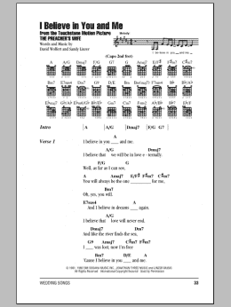 page one of I Believe In You And Me (Guitar Chords/Lyrics)