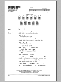 page one of Endless Love (Guitar Chords/Lyrics)