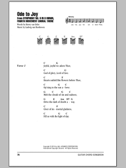 page one of Ode To Joy (Guitar Chords/Lyrics)