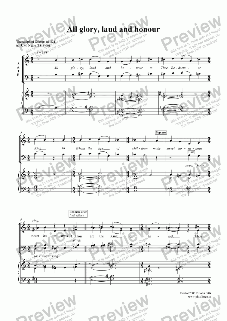 page one of All glory laud and honour (SATB) 2003