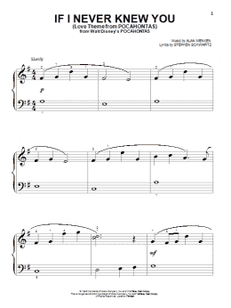 page one of If I Never Knew You (End Title) (from Pocahontas) (Beginning Piano Solo)