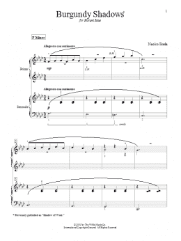 page one of Burgundy Shadows (Shadow Of Wine) (Piano Duet)