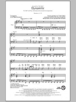 page one of Dynamite (arr. Alan Billingsley) (SAB Choir)