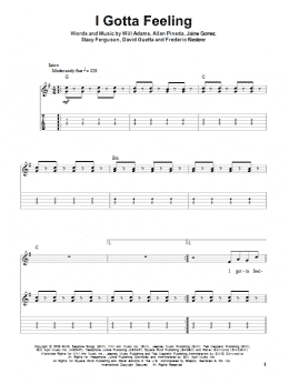 page one of I Gotta Feeling (Guitar Tab (Single Guitar))