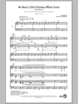 page one of We Need A Little Christmas / Mister Santa (SSA Choir)