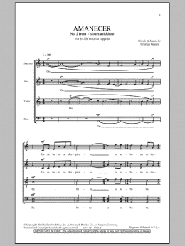 page one of Amanecer (No. 2 From Visiones Dellano) (SATB Choir)
