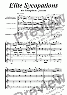 page one of Elite Syncopations for Saxophone quartet