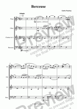 page one of Trois Griffonages - Berceuse (Flute, Oboe, Clarinet in A, Bassoon)