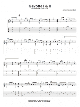 page one of Gavotte I & II (from the 6th Cello Suite) (Solo Guitar)