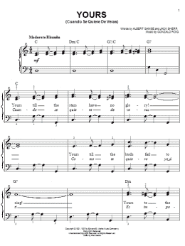 page one of Yours (Cuando Se Quiere De Veras) (Easy Piano)