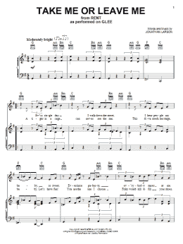 page one of Take Me Or Leave Me (Piano, Vocal & Guitar Chords (Right-Hand Melody))