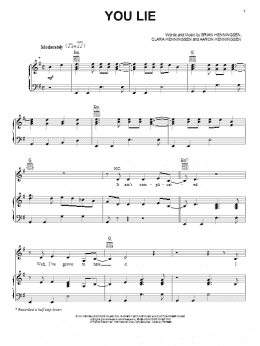 page one of You Lie (Piano, Vocal & Guitar Chords (Right-Hand Melody))
