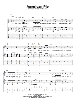page one of American Pie (Solo Guitar)