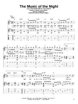page one of The Music Of The Night (from The Phantom Of The Opera) (Solo Guitar)
