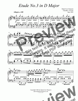 page one of Etude No.3 in D Major for Piano
