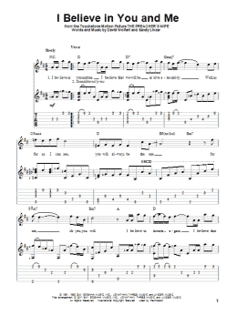 page one of I Believe In You And Me (Solo Guitar)