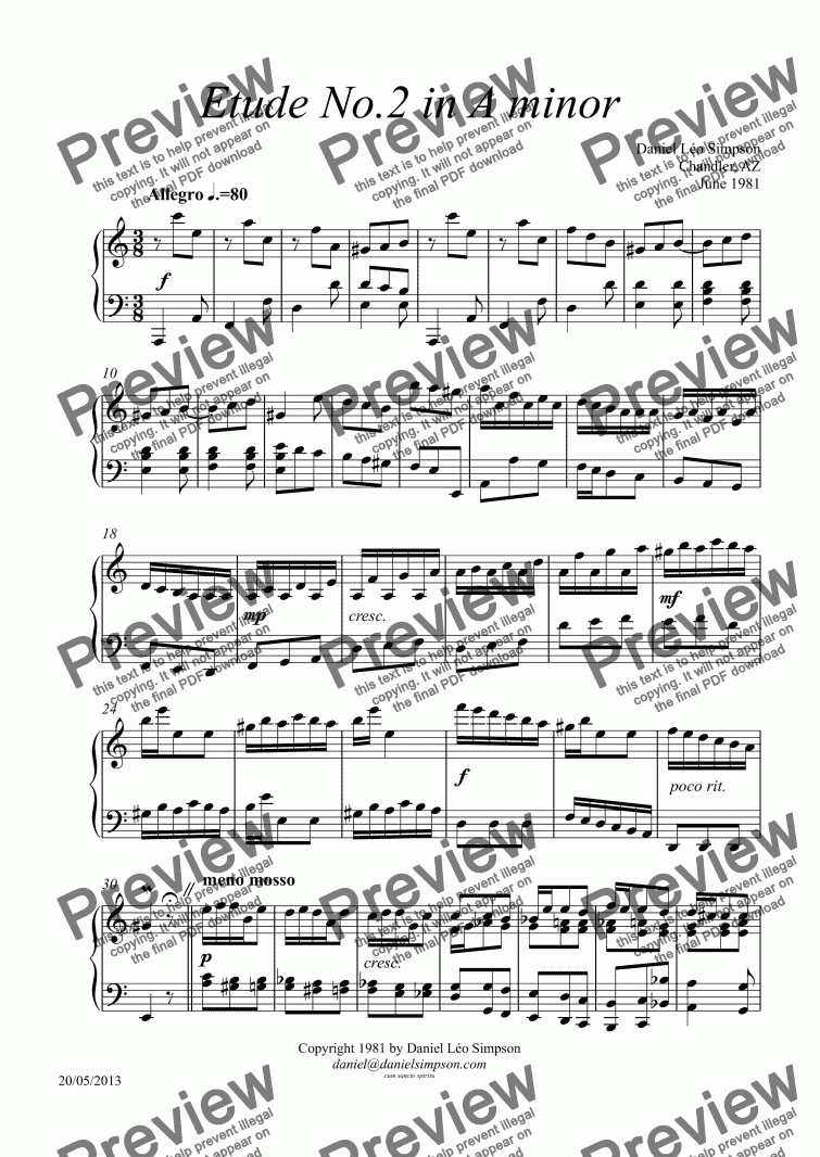 page one of Etude No.2 in A minor for Piano
