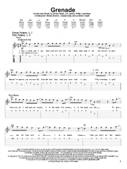 page one of Grenade (Easy Guitar Tab)