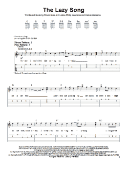 page one of The Lazy Song (Easy Guitar Tab)