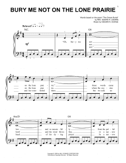 page one of Bury Me Not On The Lone Prairie (Easy Piano)