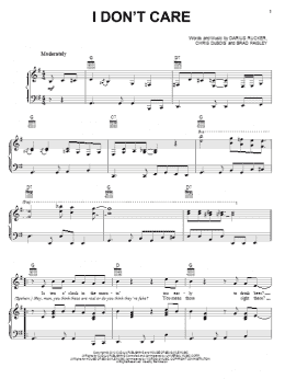 page one of I Don't Care (Piano, Vocal & Guitar Chords (Right-Hand Melody))