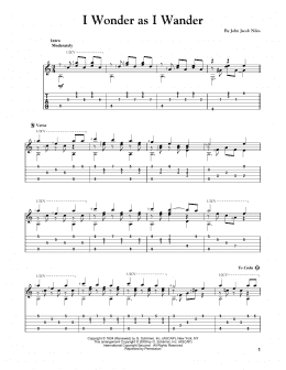 page one of I Wonder As I Wander (Solo Guitar)