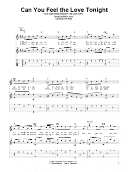 page one of Can You Feel The Love Tonight (from The Lion King) (Solo Guitar)