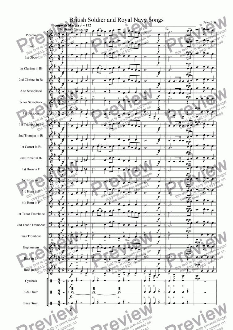 page one of British Soldier and Royal Navy Songs (Windband)